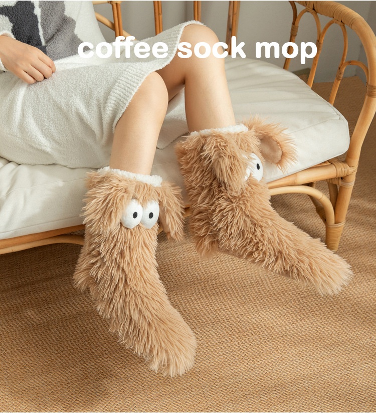 Womens Winter Cartoon Slipper Socks with Big Eyes Non-slip Floor Socks